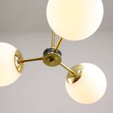 Mid-Century Modern Italian Chandelier in Brass and Opaline Glass, 1960s