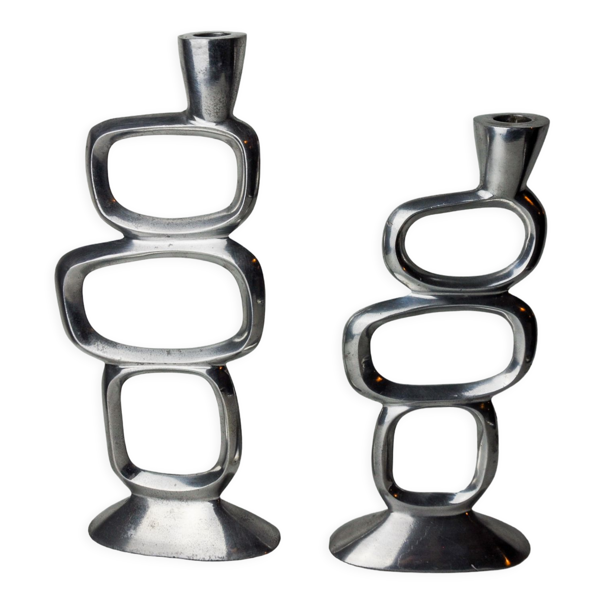 Pair of circle candlesticks by Matthew Hilton, England, 1980