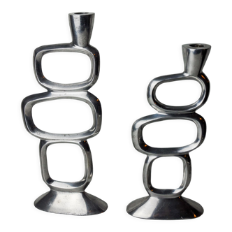 Pair of circle candlesticks by Matthew Hilton, England, 1980