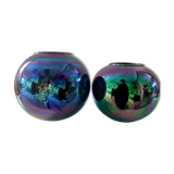 Duo of vintage iridescent ceramic vases from the 70s