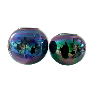 Duo de vases vintage en céramique irisée années 70
