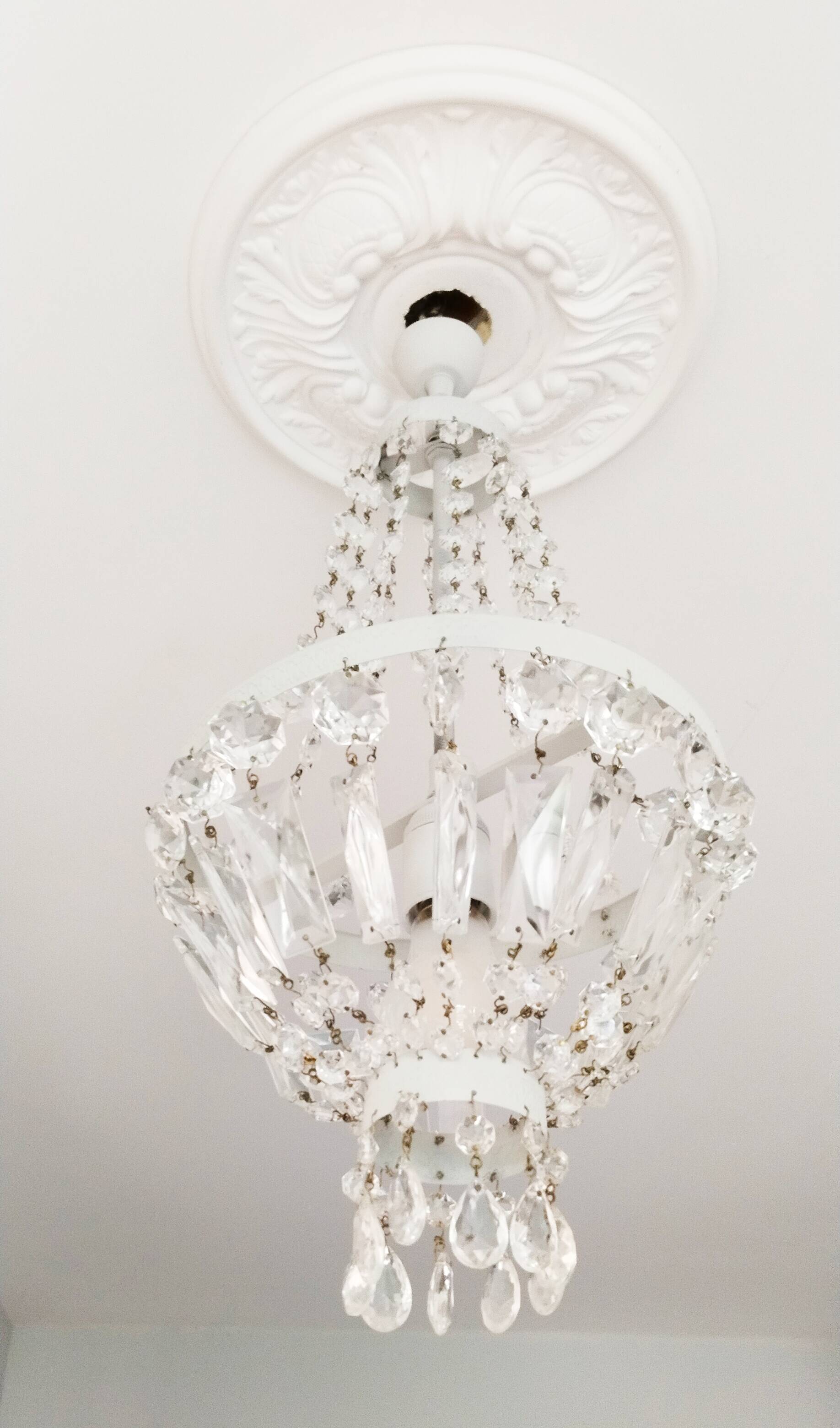 Lustre montgolfière à pampilles de cristal , ancien