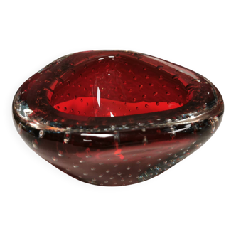 Vide-poche en verre bullé rouge émeraude