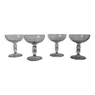 4 coupes à champagne en verre soufflé, XXème