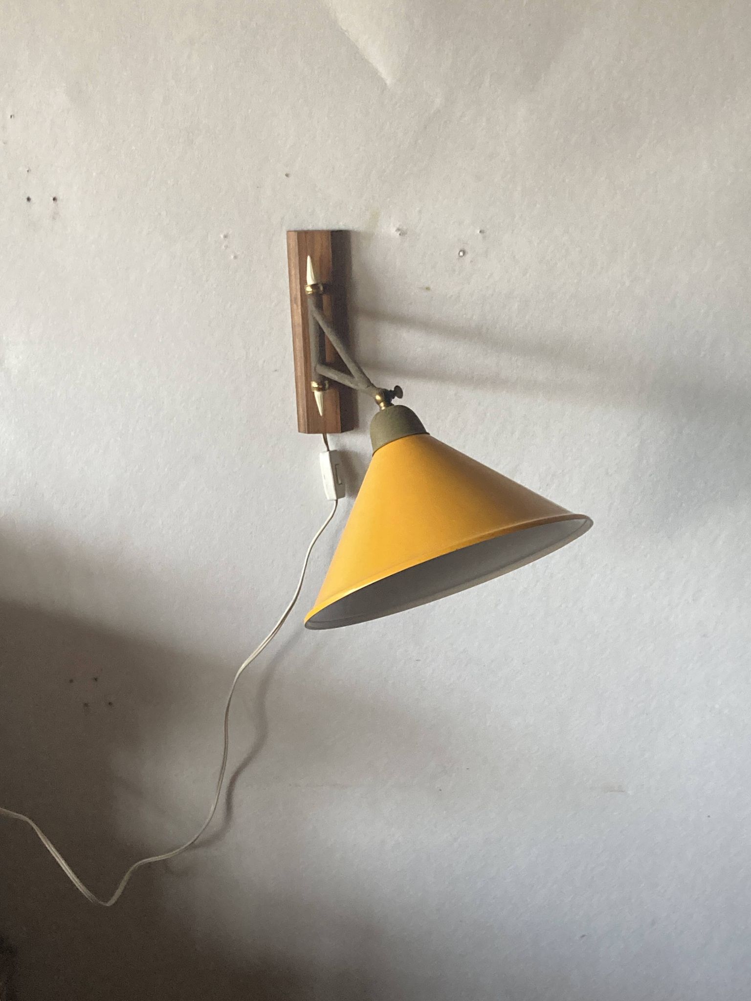 teak and metal midcentury swing arm wall lamp, Dutch 1960s