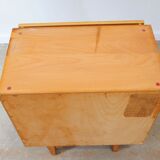 Mid-century bedside tables with ash veneer and black glass by František Mezulánik, Nový Domov, Czechoslovakia, 1970s.