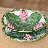 Drainer and plate in old slip old 1960s decoration cluster of reason and vine leaves