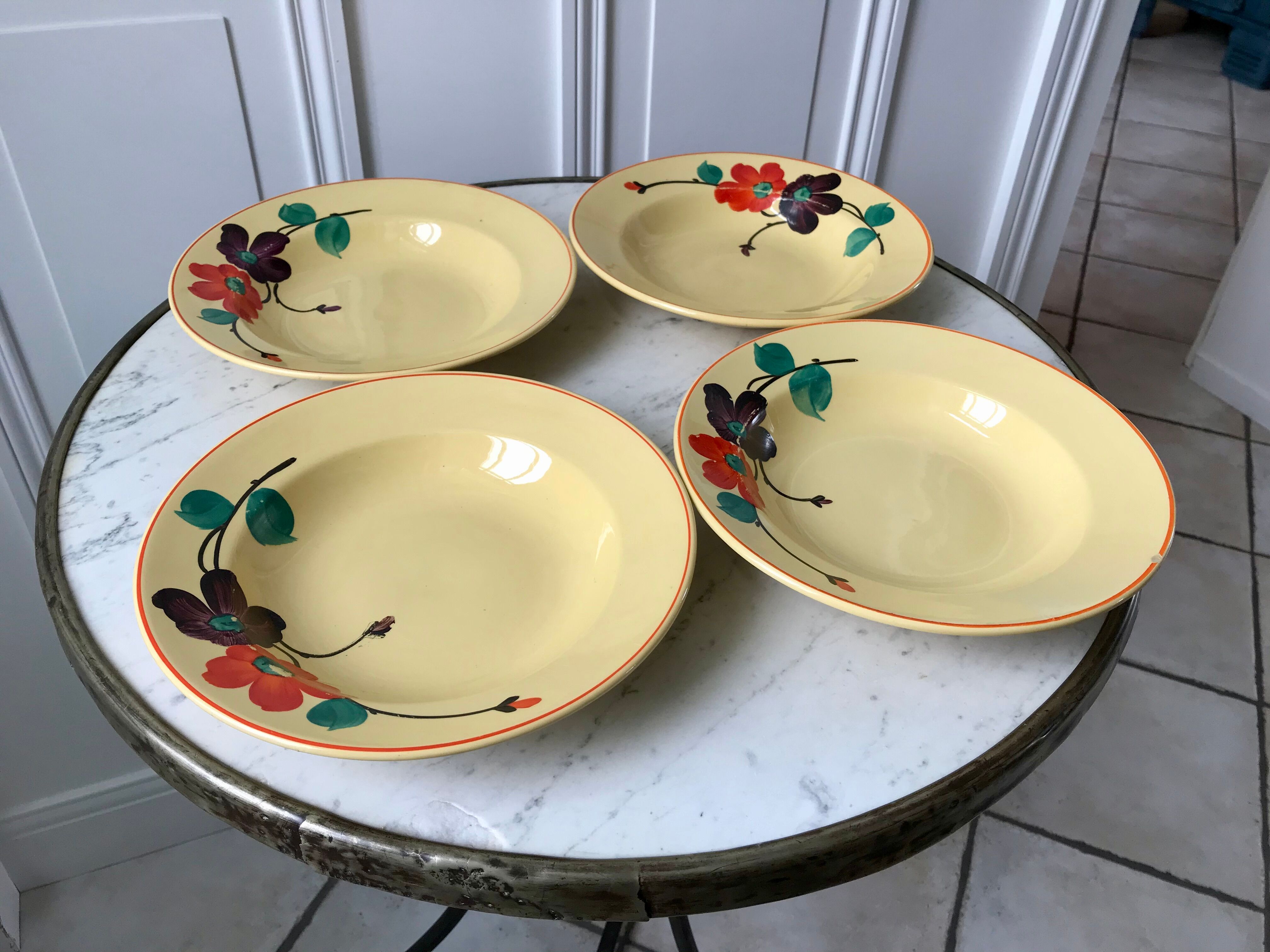 Lot of 4 hollow plates digoin sarreguemines model "ginette" years 30-40