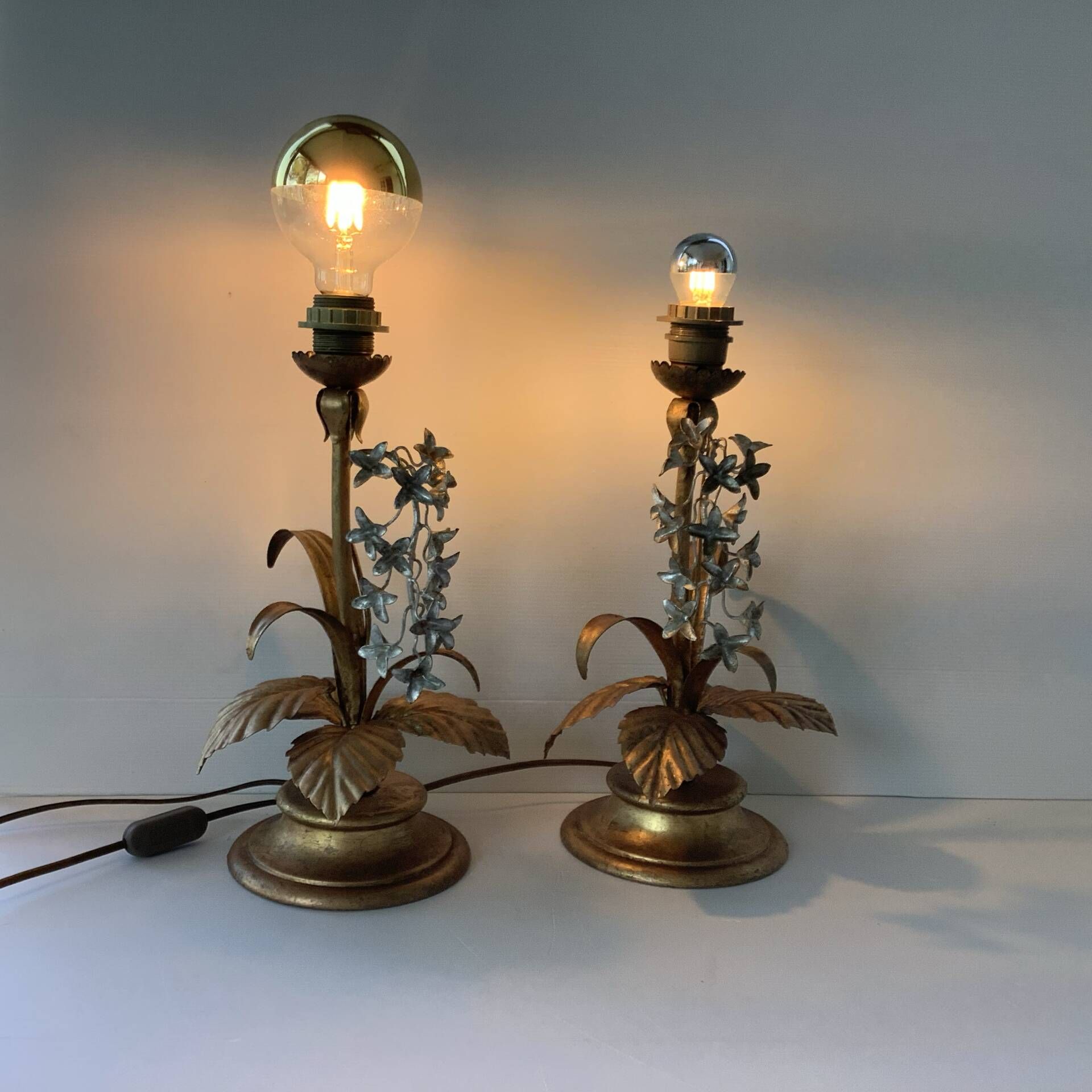 Pair of Lamps Attributed to Hans Kogl Vintage 1970 Hollywood Regency Wisteria