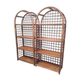 Pair of bamboo and rattan bookcases