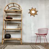 Library in burr rattan wicker natural bamboo old 1950
