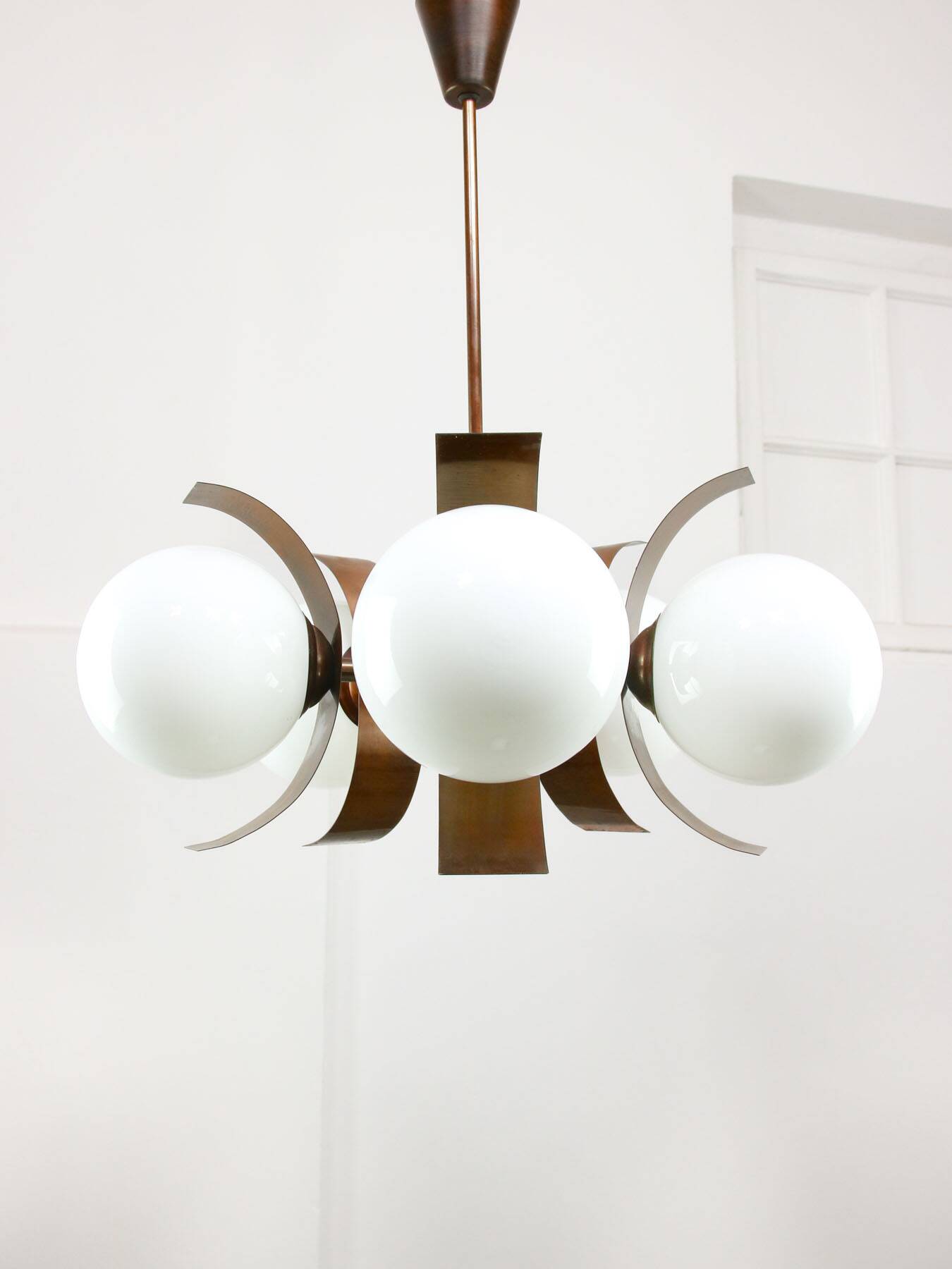 Vintage Italian Copper & Opaline Chandelier, 70s