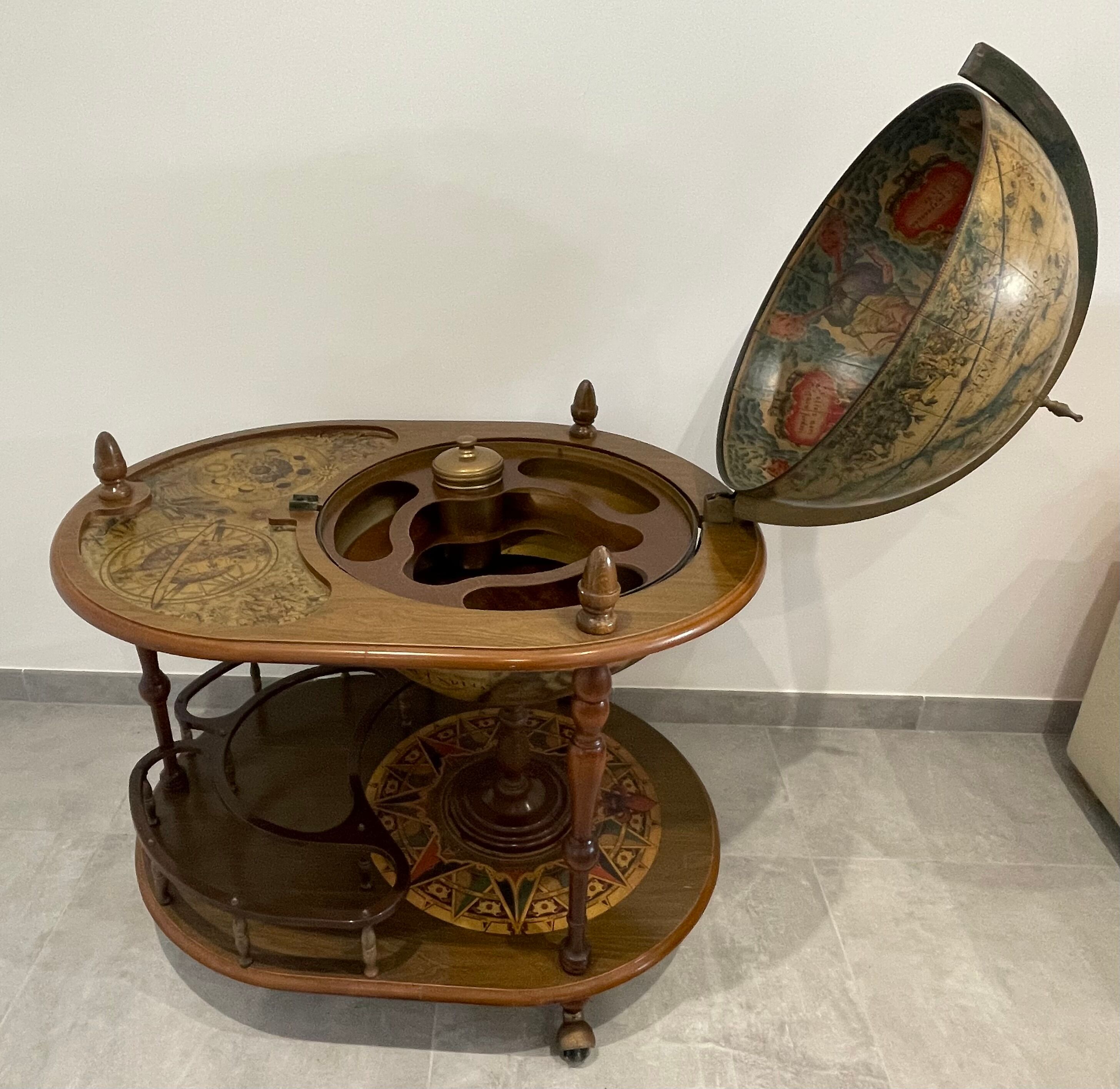 Vintage world map bar, globe