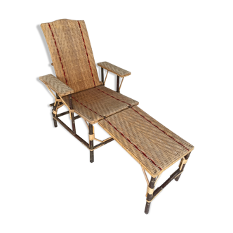 Chaise longue en rotin vintage