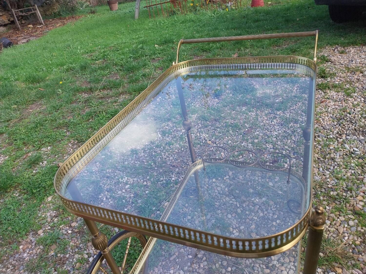Gold-plated brass serving trolley