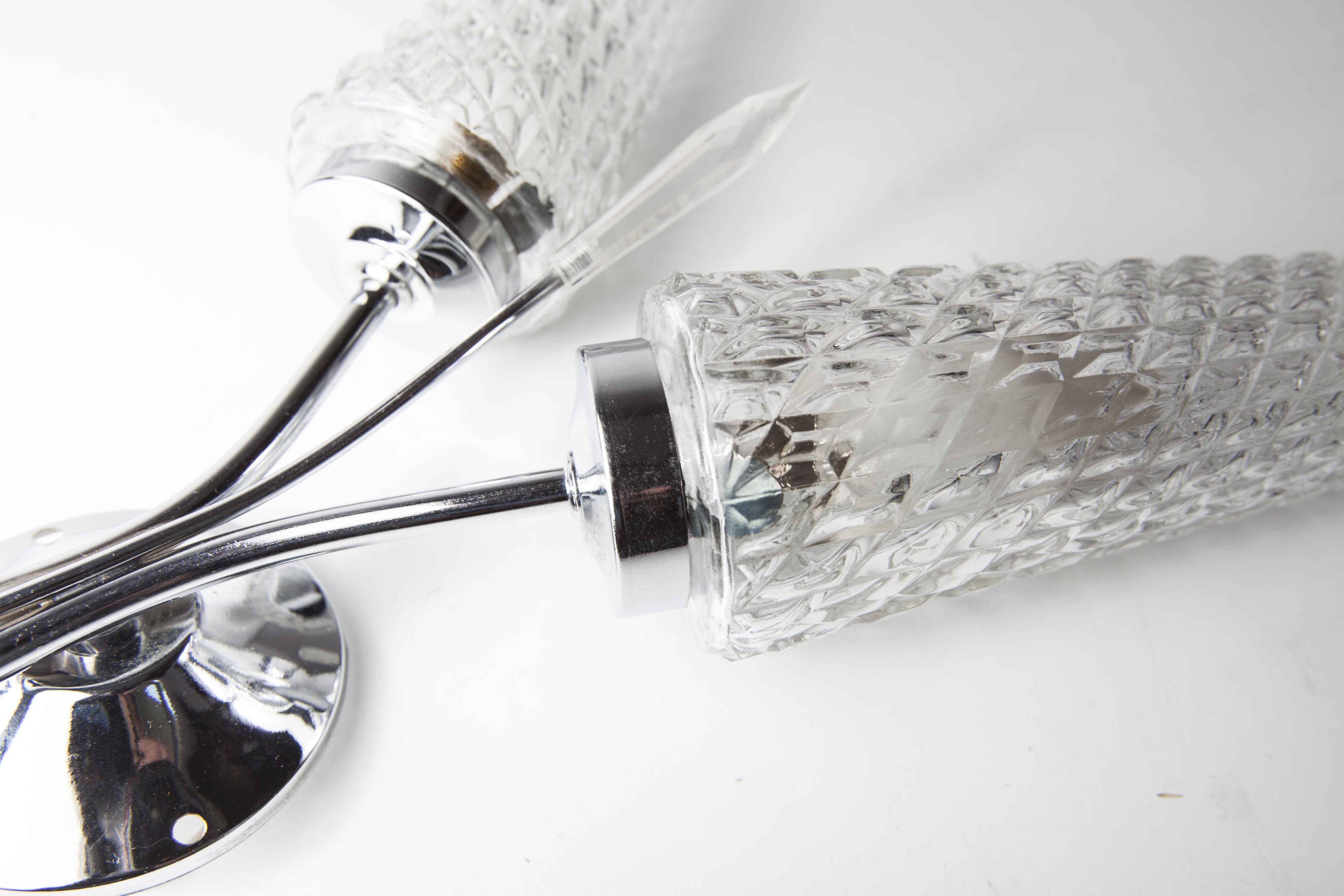 Double wall lamp 1960 chrome and glass and transparent tip