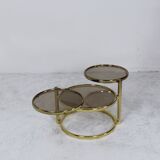 Mid century brass plated 3-tier swivel coffee table after Milo Baughman