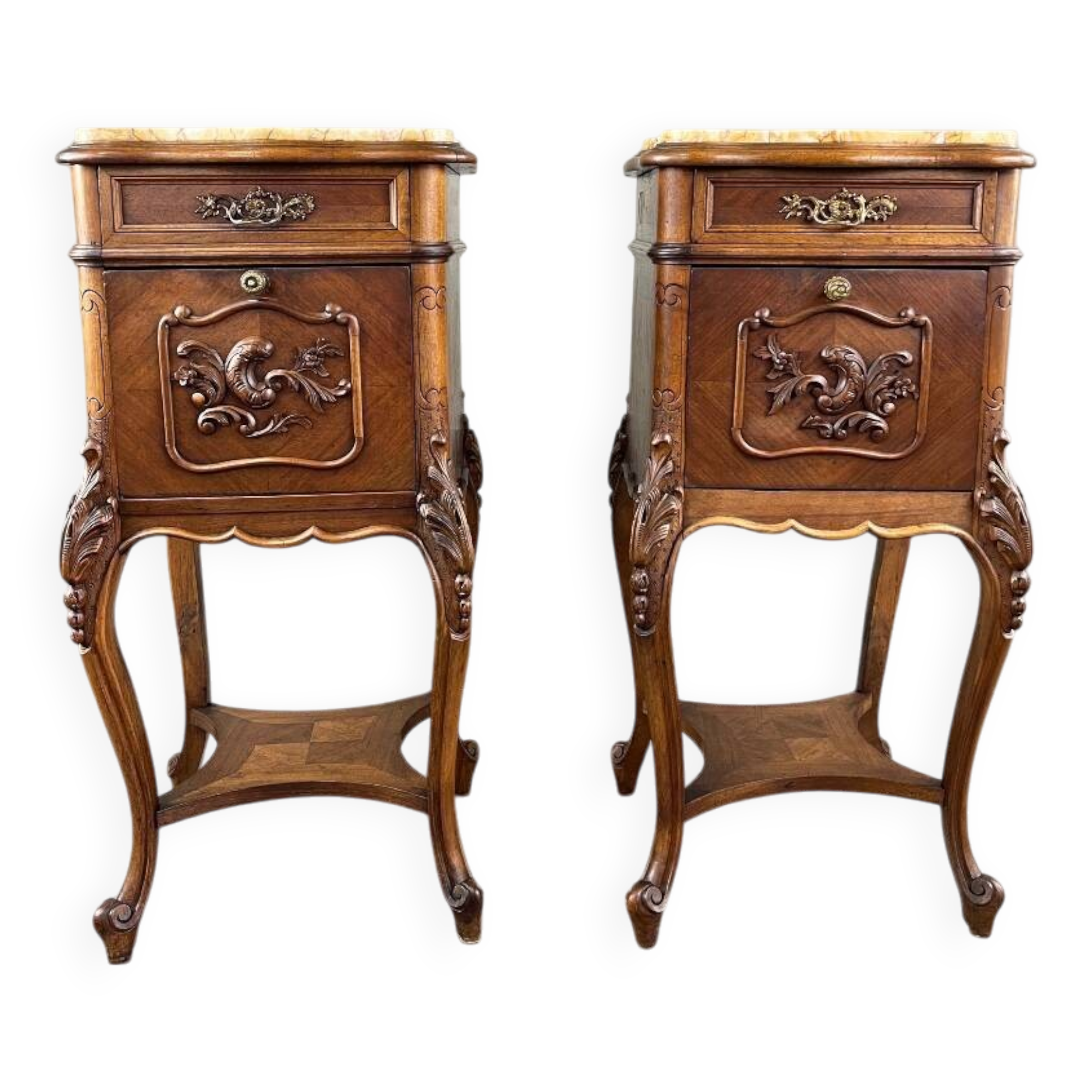 Pair of Louis XV Bedside Tables, Yellow Marble, 19th Century