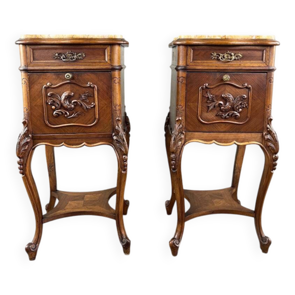 Paire De Chevets Louis XV, Marbre Jaune, XIXe Siècle