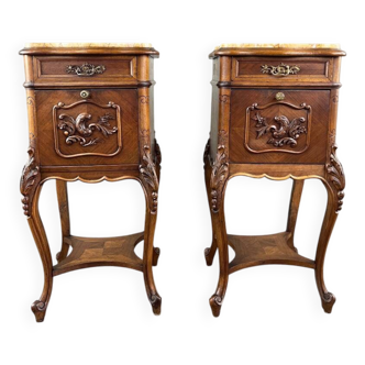 Pair of Louis XV Bedside Tables, Yellow Marble, 19th Century