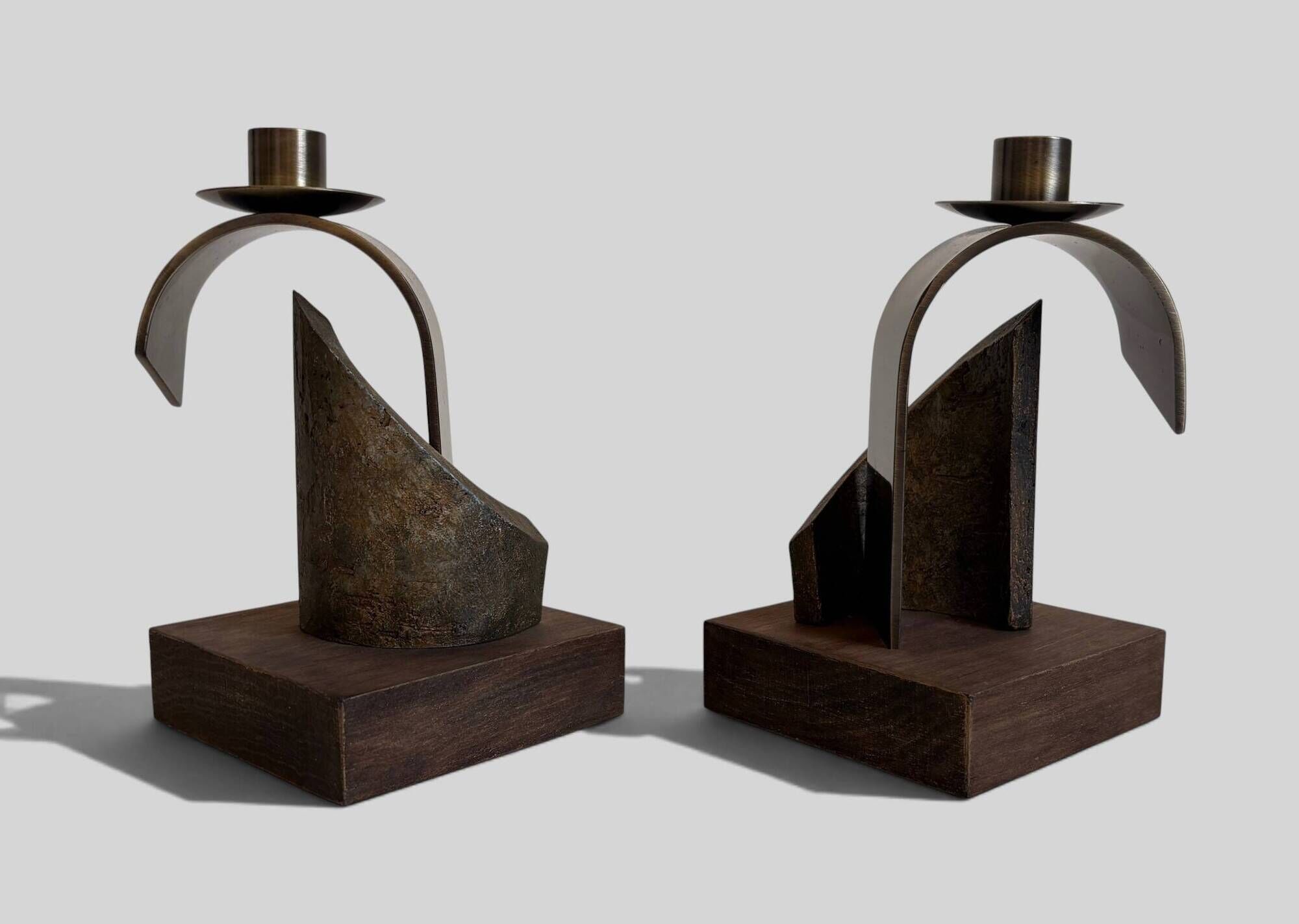 Pair of Brutalist Sculptural Candleholders by Arte Romera, Spain, 1980s