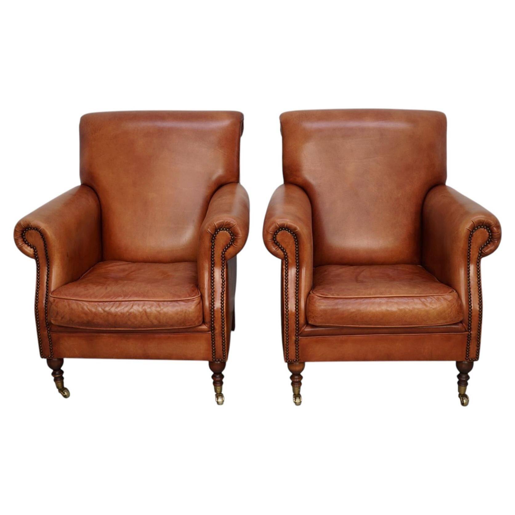 Vintage Dutch Cognac-Coloured Leather Club Chairs, Set of 2