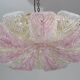 Large Size Pink and Transparent Murano Glass Leave Ceiling Light or Chandel