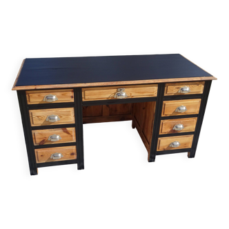 Restored antique pine desk, 9 drawers