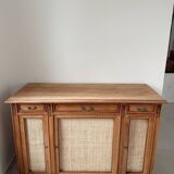 Buffet 3 portes vintage classique bois et raphia