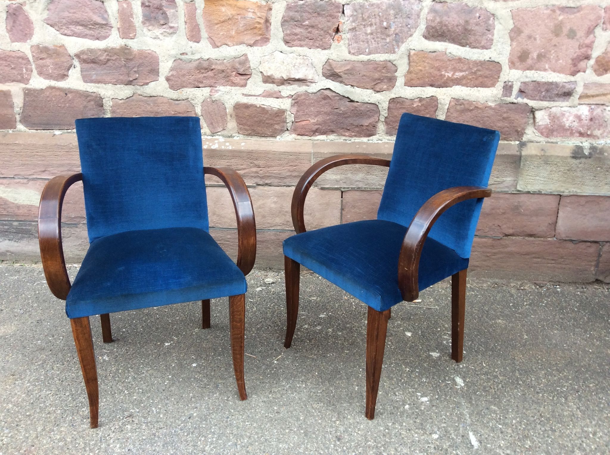 Pair of mid-century fabric bridge chairs 1950 no club chesterfield