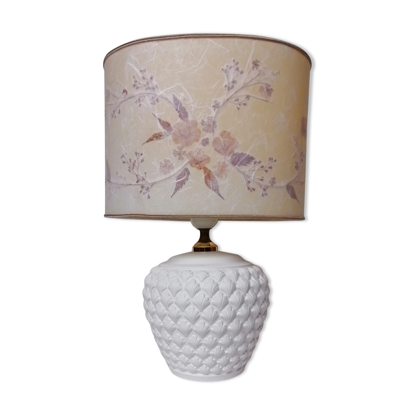 Lamp lampshade dried flowers foot white ceramic