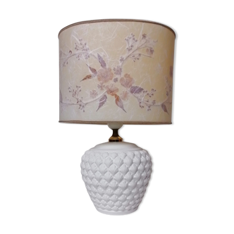 Lampe abat-jour fleurs séchées pied céramique blanche