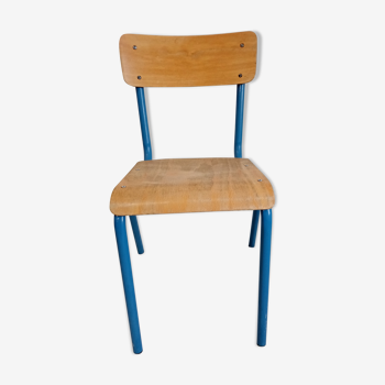 Blue and wooden children's school chair