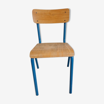 Chaise d'école enfant bleue et bois