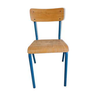 Blue and wooden children's school chair