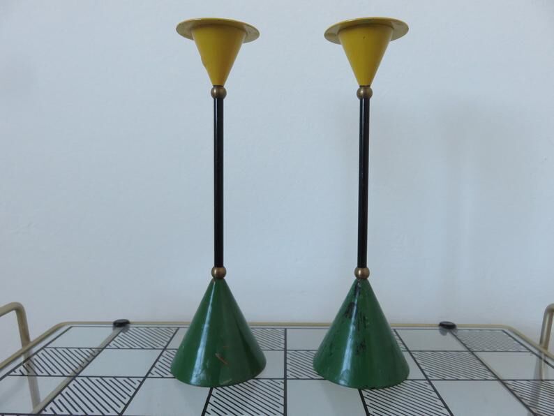 Pair of 80s Memphis era candlesticks