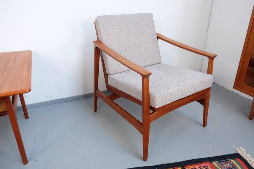 Vintage Thonet teak armchair, retro 1960s–70s style.