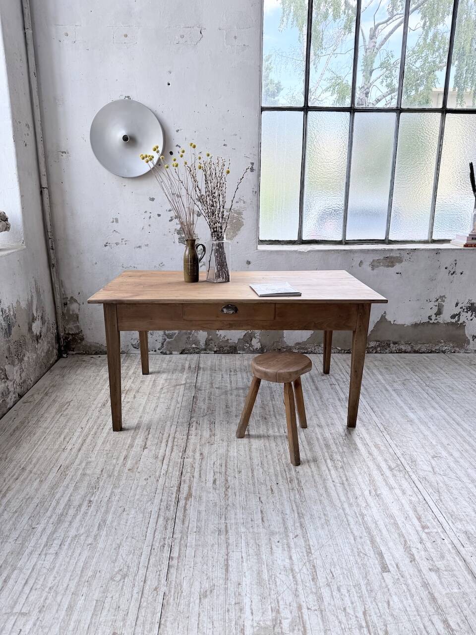 Farm table with tapered legs, cherry wood, 150 cm