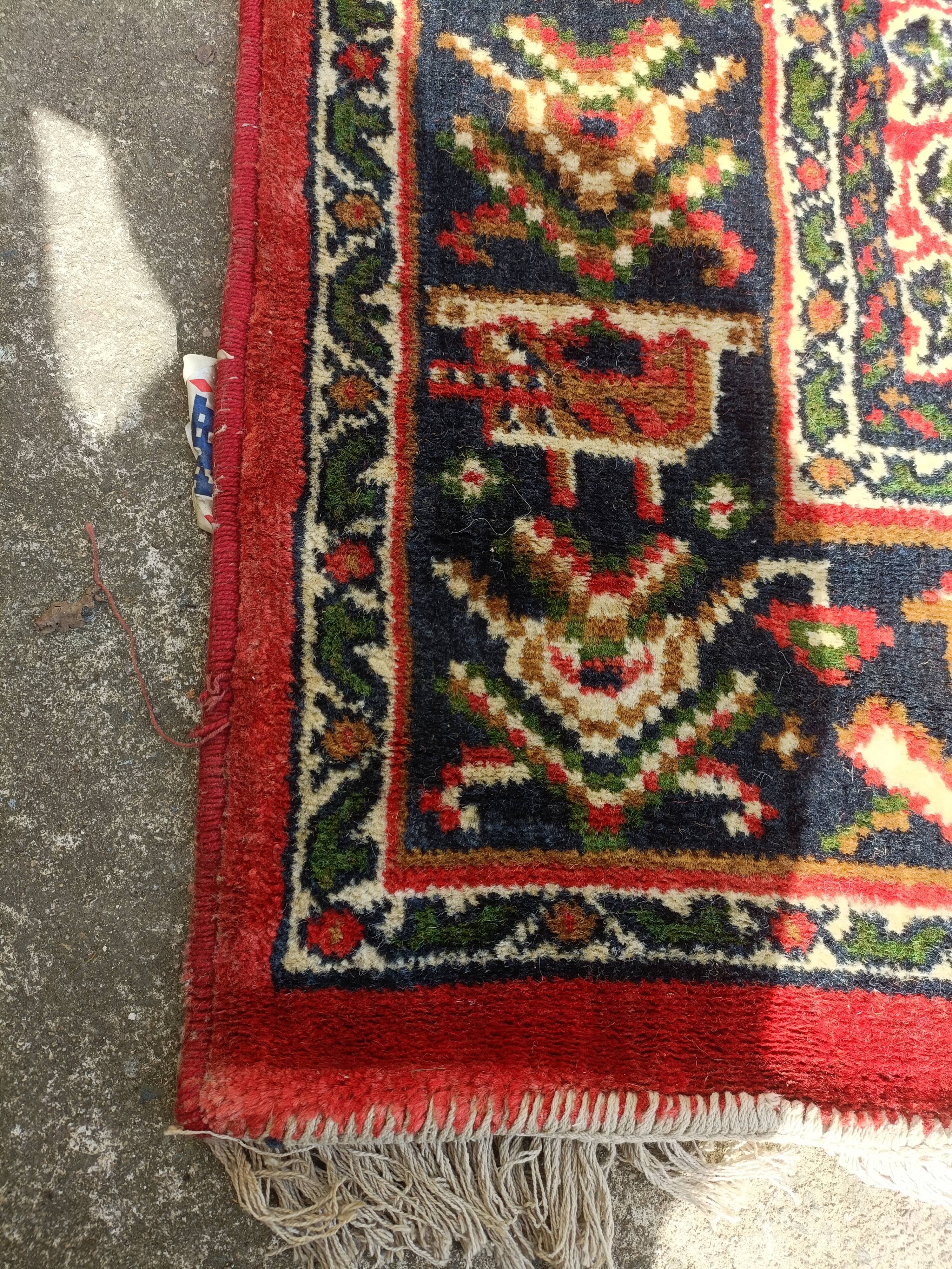 Vintage carpet in bright red background wool, 258x178 cm