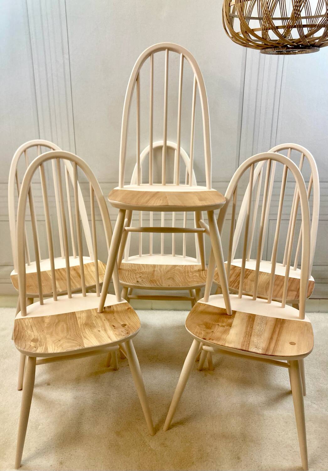 Renovated vintage Ercol Quaker chairs – cream white shade