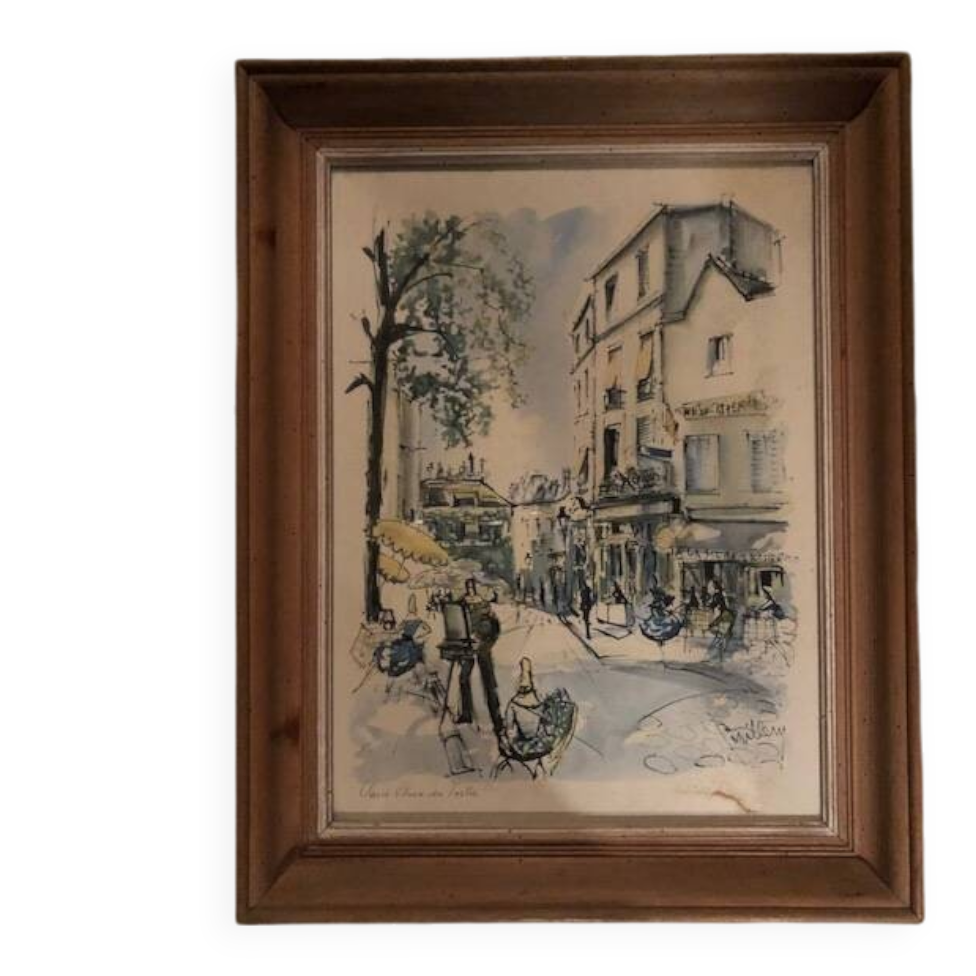 Watercolour painting of Montmartre, Place du Tertre, Paris, signed Guillery.