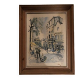Watercolour painting of Montmartre, Place du Tertre, Paris, signed Guillery.