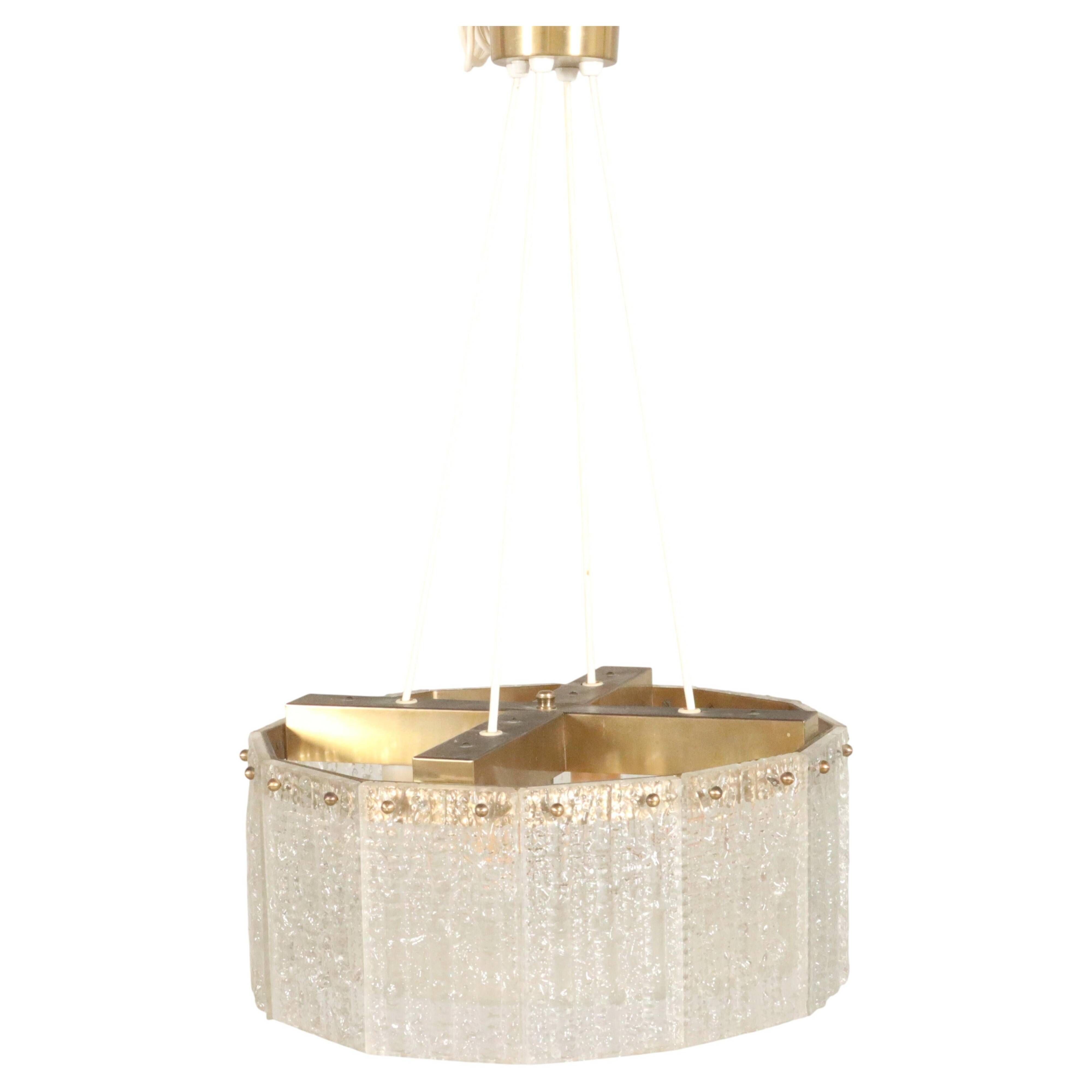 Moulded glass and brass ceiling light by Carl Fagerlund for Orrefors, Sweden, 1960.