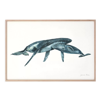 "Joy & Marius", the whale and its cub, art print 21/29.7 cm