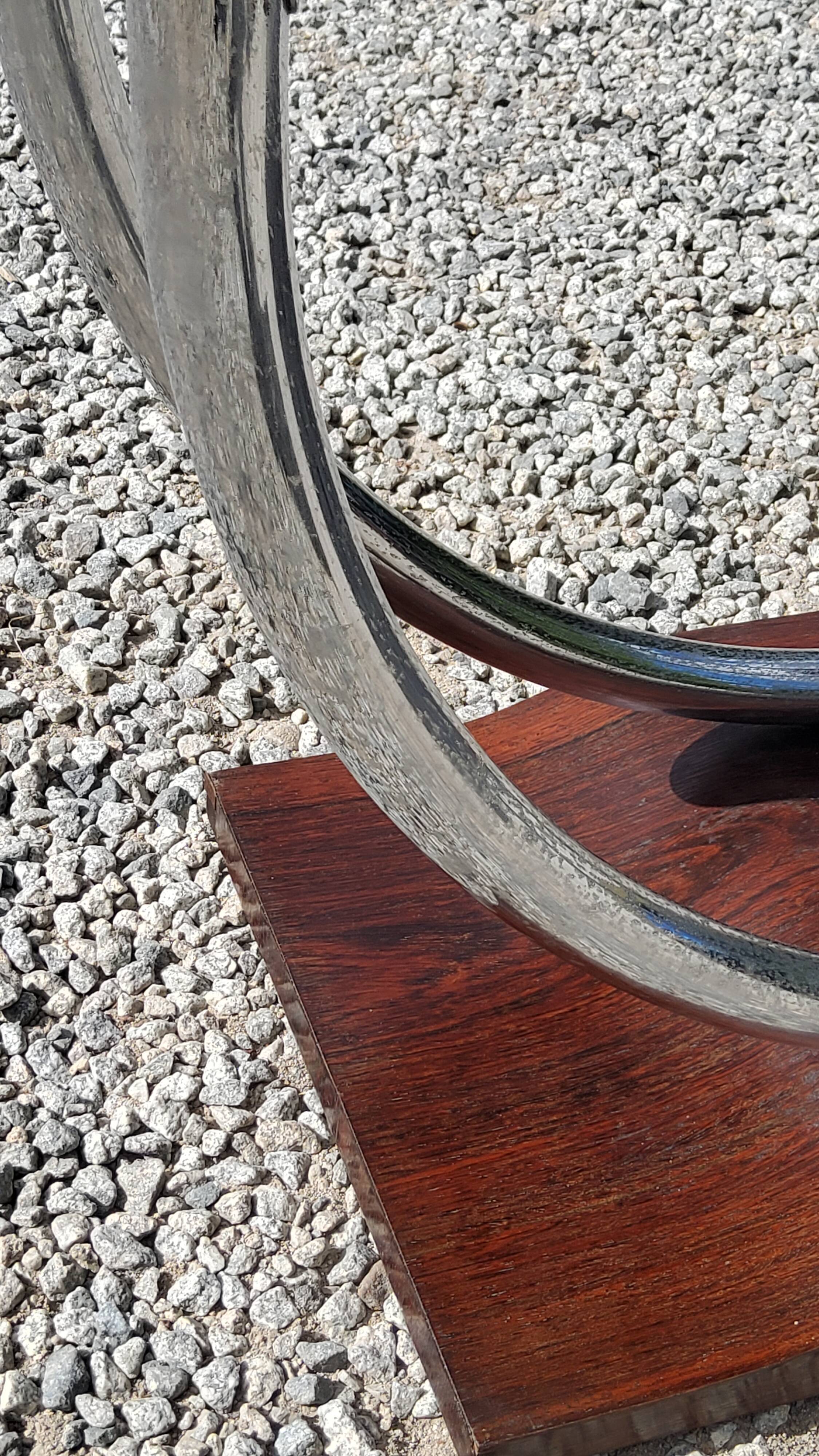 Art deco coffee table mirror base chrome and rosewood