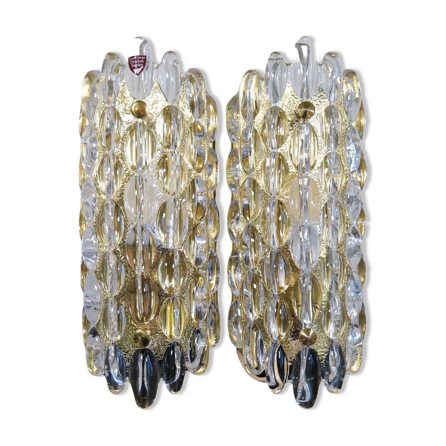 Appliques murales en cristal en forme de goutte moderne du milieu du siècle Orrefors par Carl Fagerlund