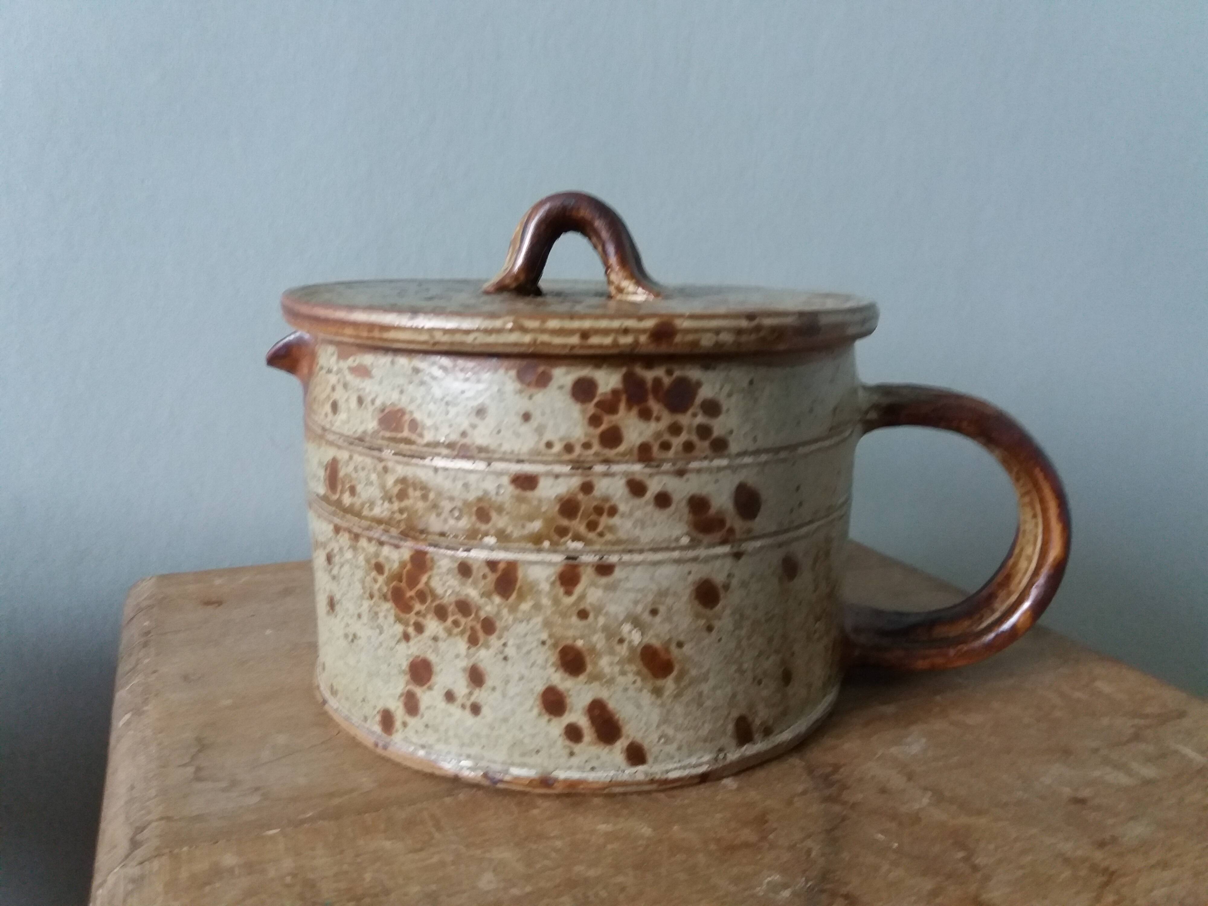 Puisaye stoneware teapot kettle pitcher signed Jean-Pierre Prud'homme