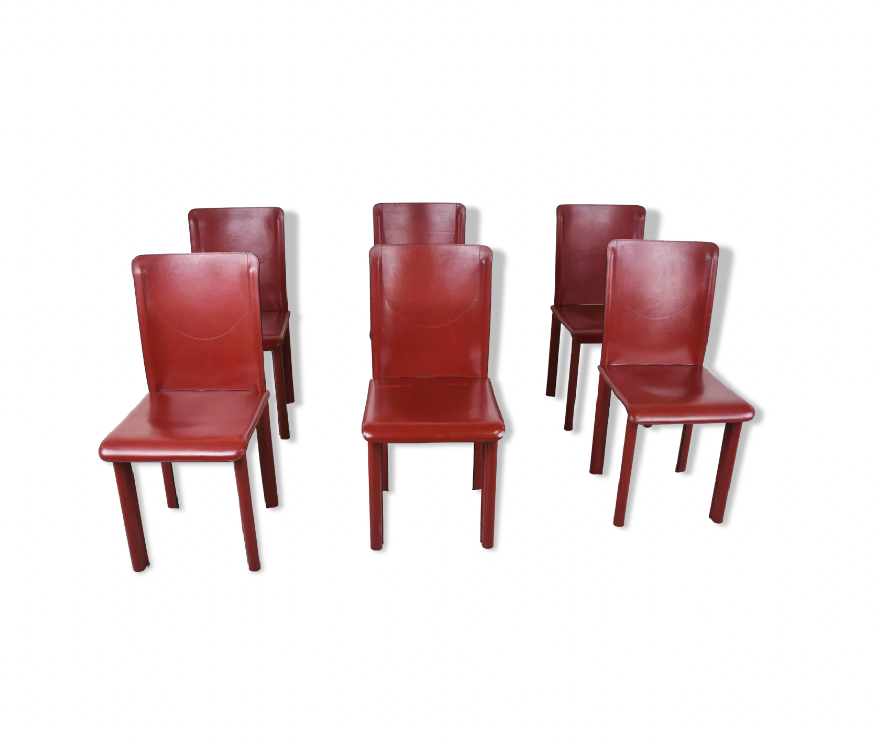 6 red leather dining chairs made in Italy, 1980s