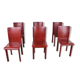 6 red leather dining chairs made in Italy, 1980s