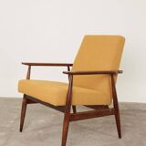 Mustard yellow curly Scandinavian armchair by H.Lis